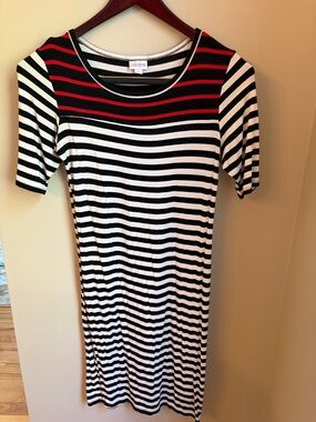 LuLaRoe Black, White & Red Striped Midi Dress